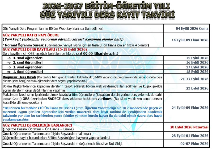 ders kayıt takvimi 26-27 güz