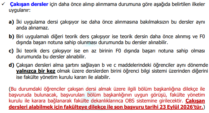 çakışan ders